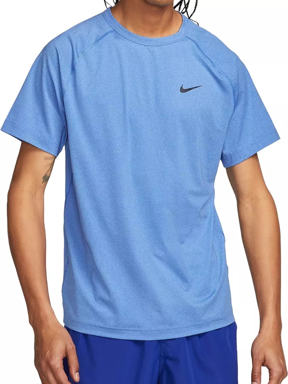Nike Heather Blue Short Sleeve Crew Tee with Black Swoosh